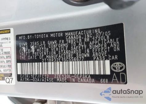 2005 Toyota Corolla S from USA, damaged, VIN 2T1BR32E15C556677